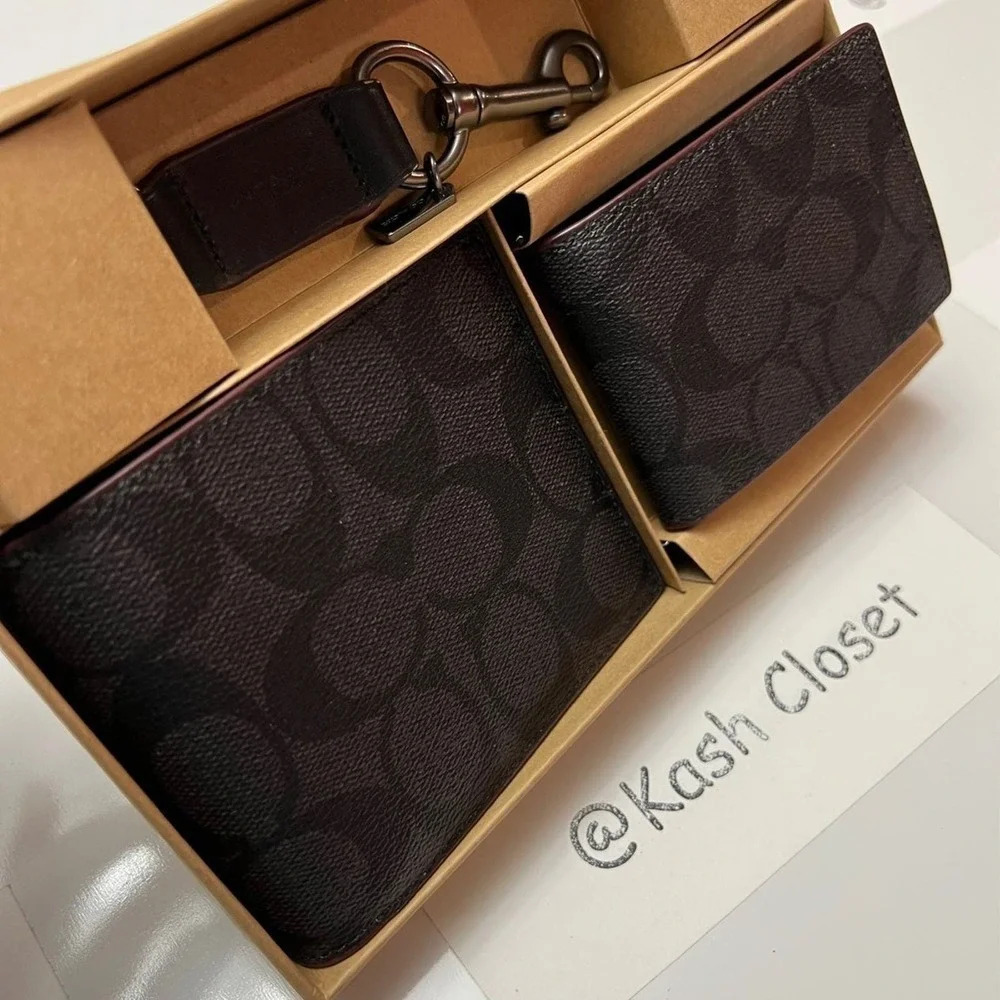 Coach Mens Wallet Set 3 In 1 Boxed Gift Set In Signature Canvas